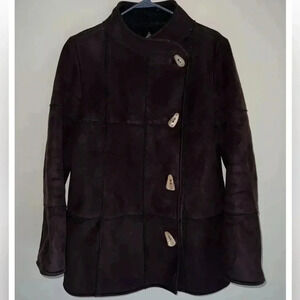 Fjallraven Suede Fleece Lined Jacket Toggle Buttons Brown Women’s Medium